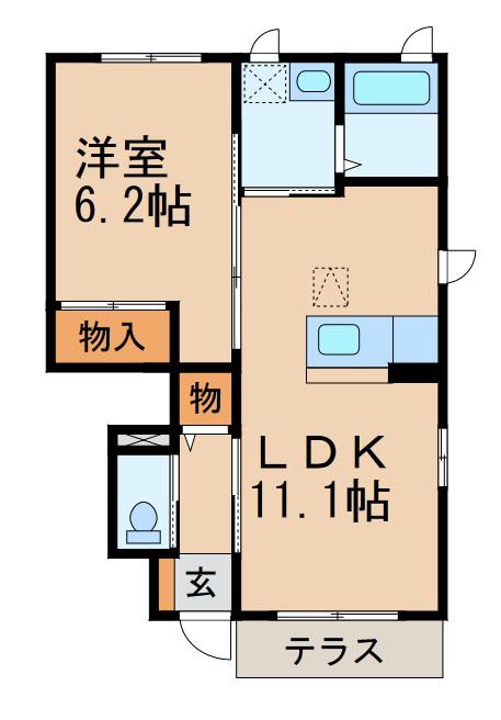 メゾンクレール関戸(1LDK/1階)の間取り写真