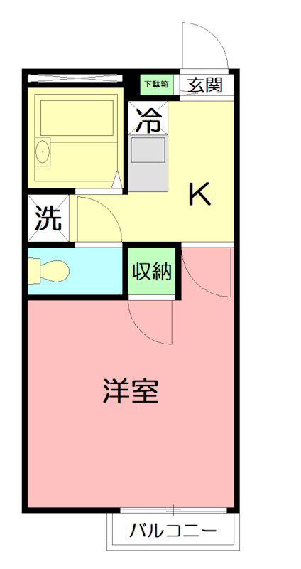 ヴァンヴェール伊勢原(1K/2階)の間取り写真
