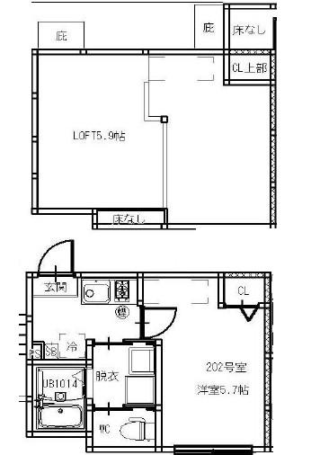 LOFT AOI(1K/2階)の間取り写真