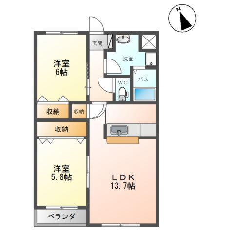プランドール柏木(2LDK/2階)の間取り写真