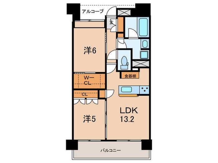 グローベルザ・シティ川越ミッドスクエア(2LDK/11階)の間取り写真
