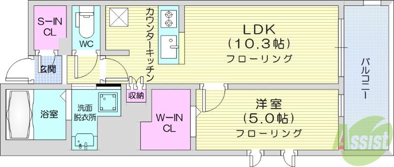 シーズンフラッツ仙台鉄砲町(1LDK/9階)の間取り写真