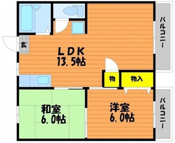 コーポコスモス(2LDK/2階)の間取り写真
