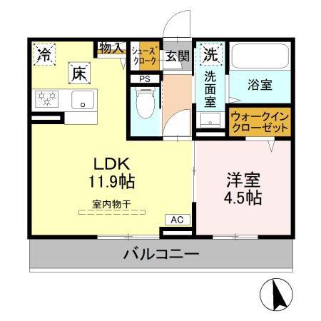 GRAND D-ROOM女鳥羽(1LDK/2階)の間取り写真