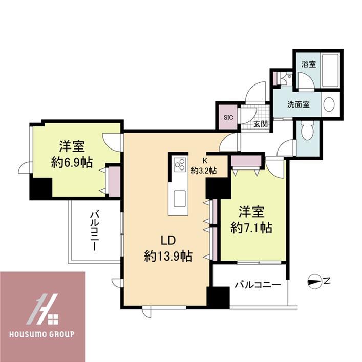クロスレジデンス大阪新町(2LDK/17階)の間取り写真