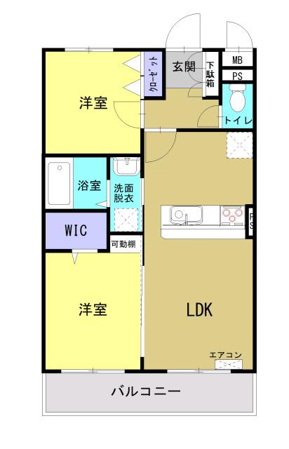 ハレレアII(2LDK/2階)の間取り写真