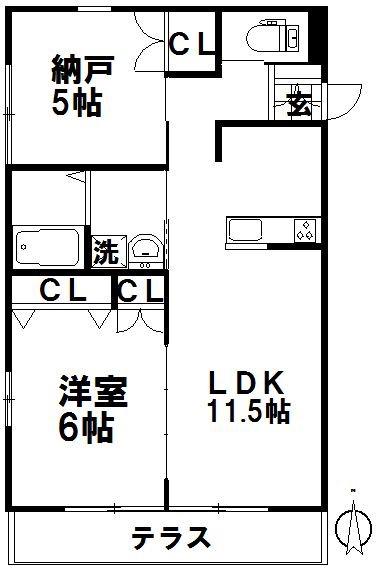 メゾンベールI(1SLDK/1階)の間取り写真