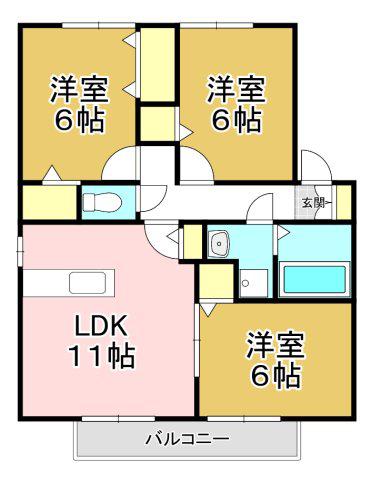 ヴィラモールA棟(3LDK/2階)の間取り写真