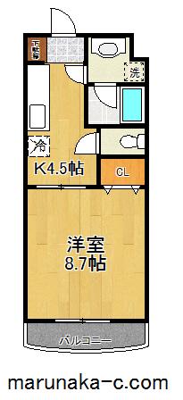 エバーグリーン(1K/2階)の間取り写真