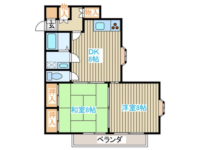 ローレンスパークA(2DK/1階)の間取り写真
