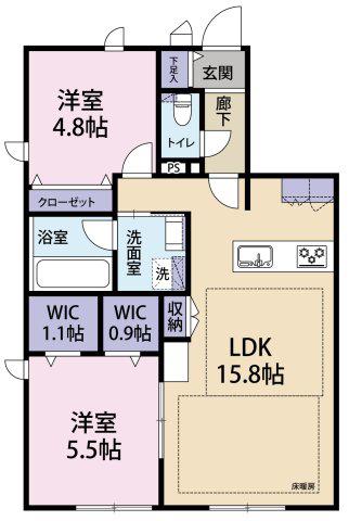 TRAUM(2LDK/1階)の間取り写真