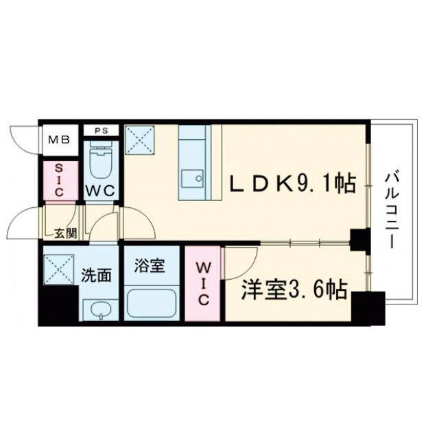 S-RESIDENCE阿波座CHIARO(1LDK/2階)の間取り写真