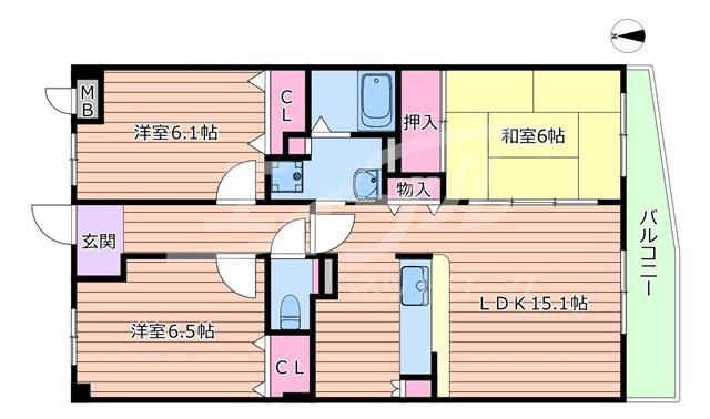 ボヌール千里中央弐番館(3LDK/6階)の間取り写真