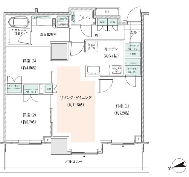 アトラスタワー小平小川(3LDK/8階)の間取り写真