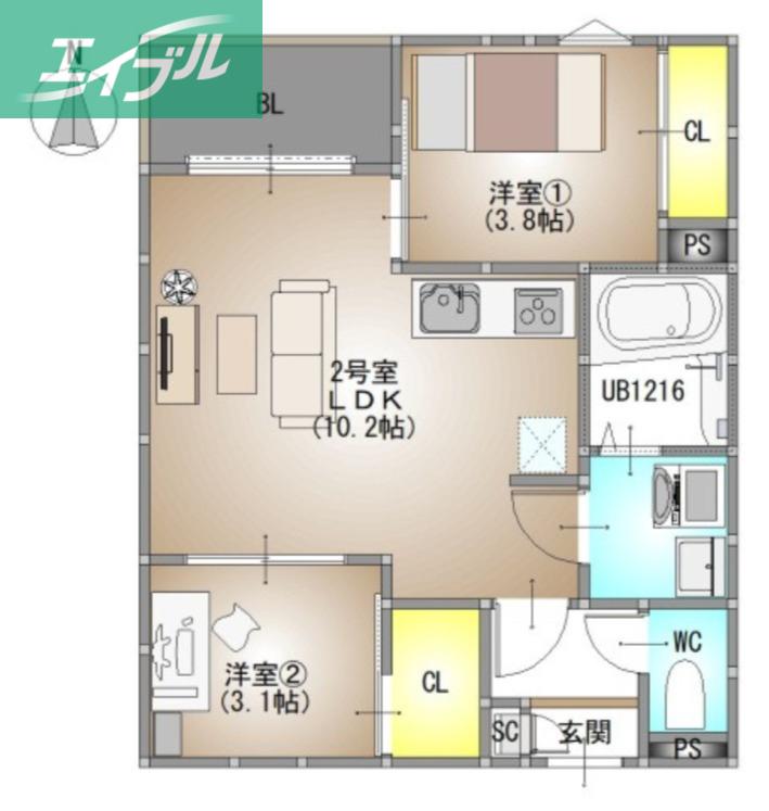 REGALEST 伊島I(2LDK/1階)の間取り写真