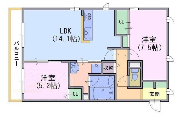 グレース洛西口(2LDK/3階)の間取り写真
