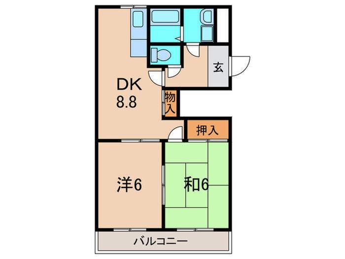 フレックススクエア中村(2DK/4階)の間取り写真