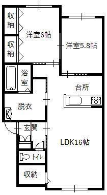エレンシア大町 B(2LDK/1階)の間取り写真
