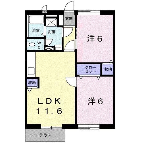 ハイツシャルマンリコA(2LDK/1階)の間取り写真