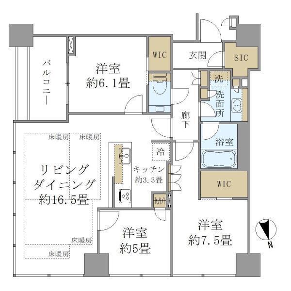 白金ザ・スカイ E棟(3LDK/22階)の間取り写真