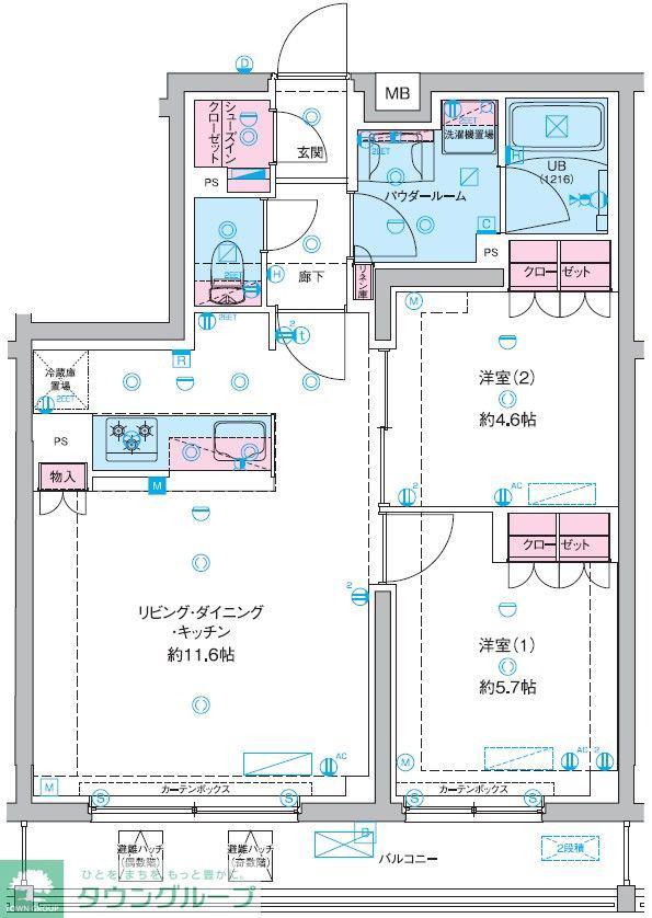 GENOVIA竹ノ塚(2LDK/3階)の間取り写真