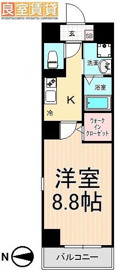 地下鉄鶴舞線 大須観音駅 徒歩4分 8階建 築19年(1K/3階)の間取り写真