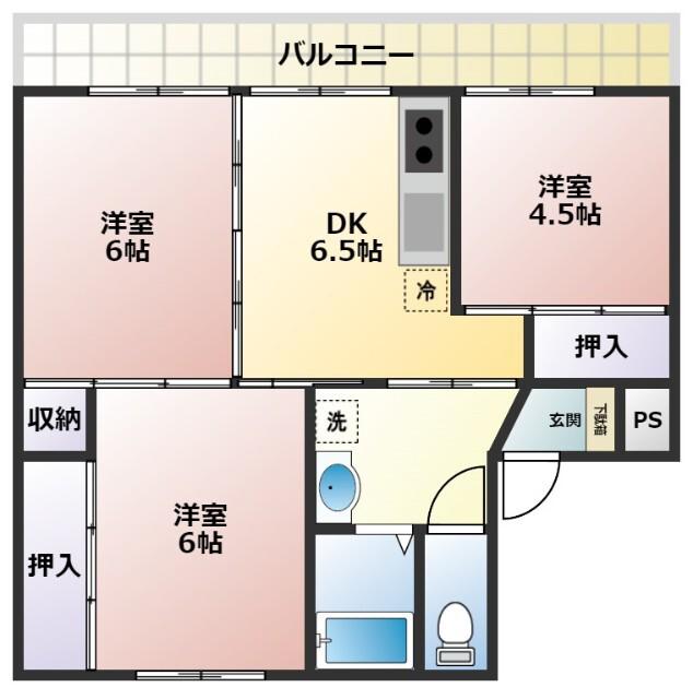 ヴィラナリー新山2号棟(3DK/1階)の間取り写真