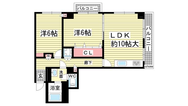 六甲ビル(1LDK/3階)の間取り写真