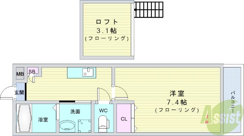 レジデンス石橋(1K/2階)の間取り写真