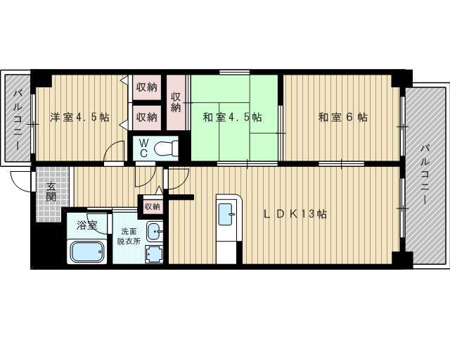 生島リバーサイドマンションD棟(3LDK/12階)の間取り写真