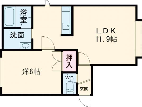 ドルチェ新富(1LDK/1階)の間取り写真