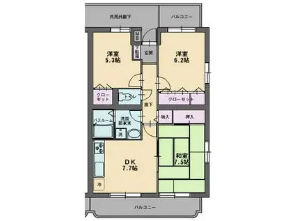 アビタシオン松長(3DK/2階)の間取り写真