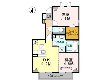 シャトーT B(2DK/1階)の間取り写真