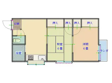 グリーンハイツ石本(2DK/2階)の間取り写真