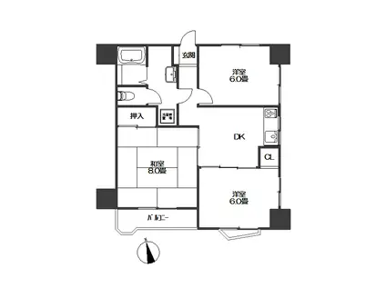 根岸ダイヤモンドマンション(3DK/11階)の間取り写真