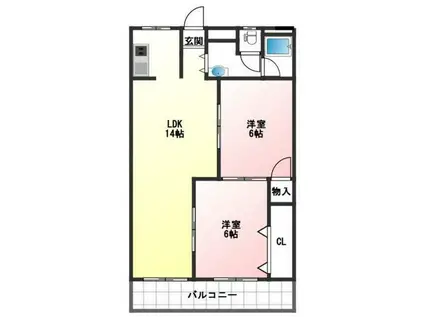 ソレイユオブサ(2LDK/3階)の間取り写真