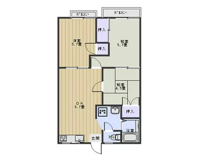 コーポフローリアD(3DK/2階)の間取り写真