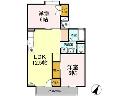 セジュールHANANO B(2LDK/2階)の間取り写真