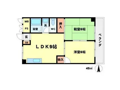 グリーンハイツ竹園(2LDK/5階)の間取り写真