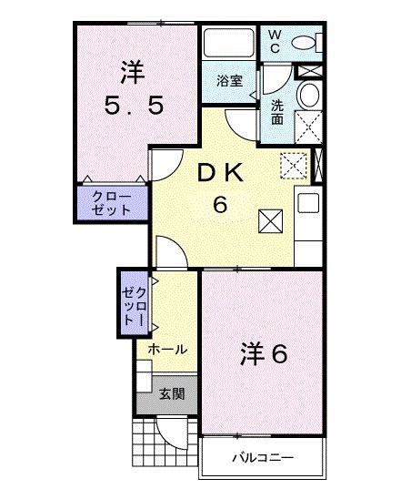ベルアンジュ(2DK/1階)の間取り写真