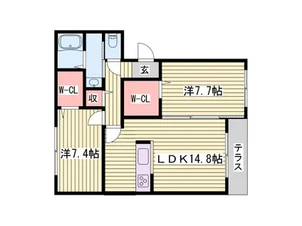 ラヴィ アンソレイエ(2LDK/2階)の間取り写真