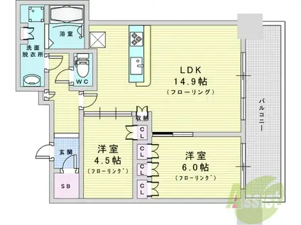 ブランズタワー梅田ノース(2LDK/40階)の間取り写真