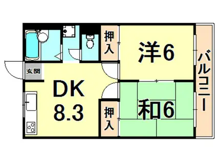 市隆ハイツ塚口(2DK/4階)の間取り写真