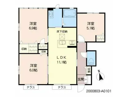 シャーメゾンひびきの(3LDK/1階)の間取り写真