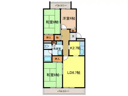 エスポワール岩湧(3LDK/1階)の間取り写真