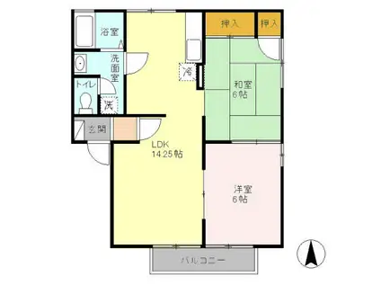 D-ROOMリヴェールフジ A201(2LDK/2階)の間取り写真