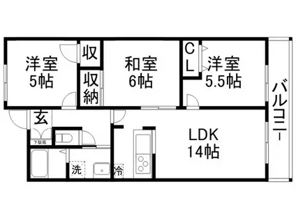 サンロイヤル栗東(3LDK/2階)の間取り写真