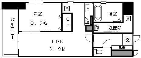 MGA城内(1LDK/9階)の間取り写真