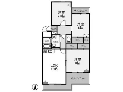 ファランドール井野(3LDK/1階)の間取り写真