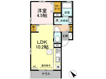 エバーグリーン B棟(1LDK/1階)の間取り写真